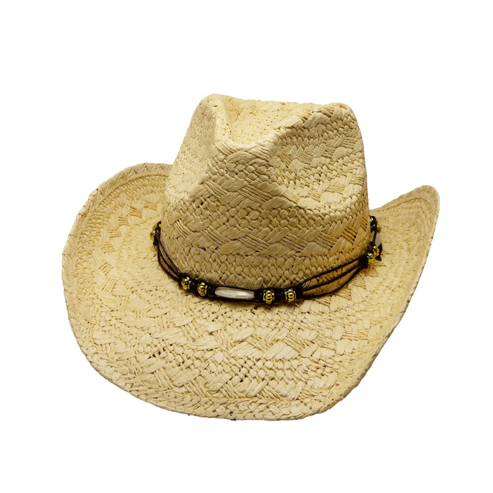 kapelusz słomkowy OTOK Z KORALIKAMI beżowy