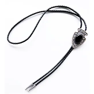 bolo krawat kowbojski SREBRZONE Z OBSYDIANEM VINTAGE - 2