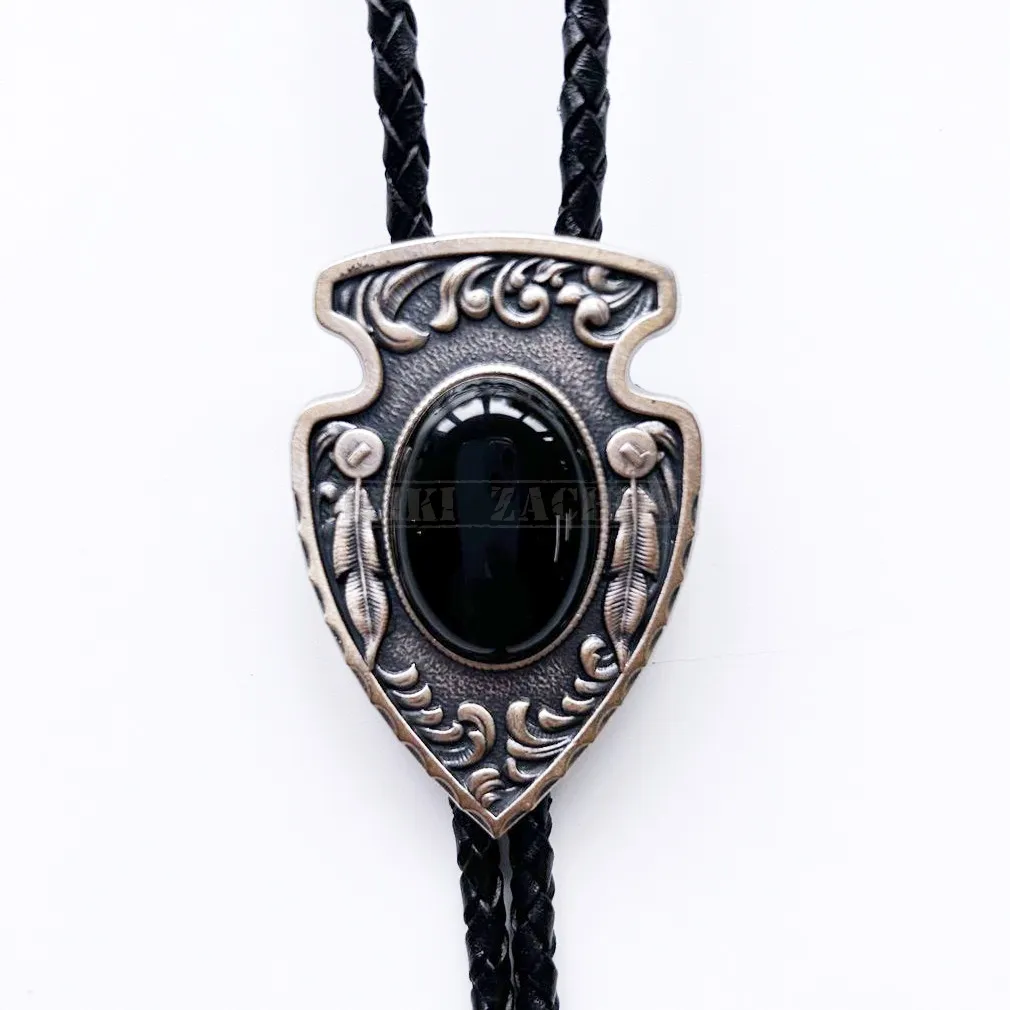 bolo krawat kowbojski SREBRZONE Z OBSYDIANEM VINTAGE