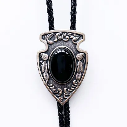 bolo krawat kowbojski SREBRZONE Z OBSYDIANEM VINTAGE