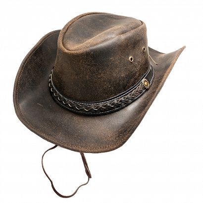kapelusz skórzany OTOK PLECIONY z conchami brązowy
