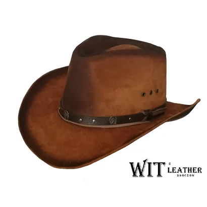 kapelusz skórzany IRCHOWY BRĄZ PODPALANY