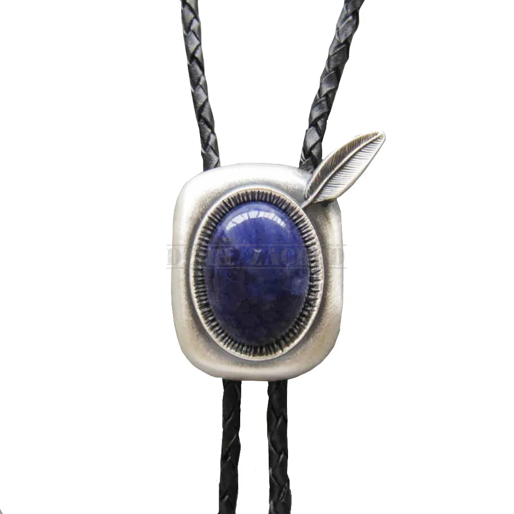 bolo krawat kowbojski SREBRZONE PIÓRKO/BLUE PLESSITE