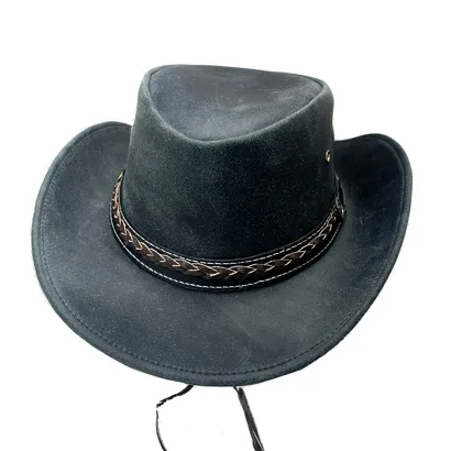 kapelusz skórzany OTOK PLECIONY czarny