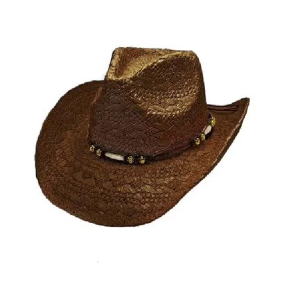 kapelusz słomkowy OTOK Z KORALIKAMI brązowy