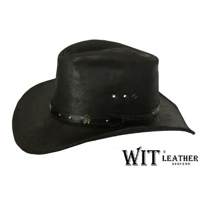 kapelusz skórzany CZARNY