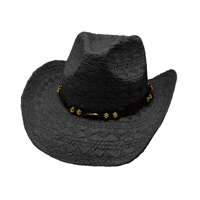 kapelusz słomkowy OTOK Z KORALIKAMI czarny